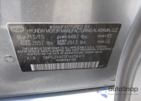 2015 Hyundai Sonata Se from USA, damaged, VIN 5NPE24AF0FH206411
